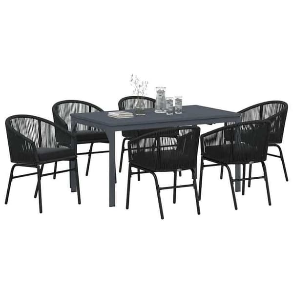 Maison Exclusive - 7 pc have spisebordssæt i sort polyrotin Svart