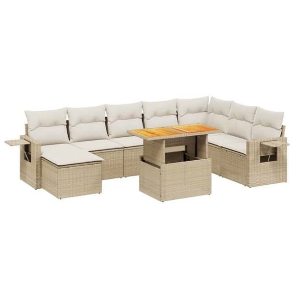 Maison Exclusive - Trädgårdsmöbler med kuddar 9 delar beige flätad resin