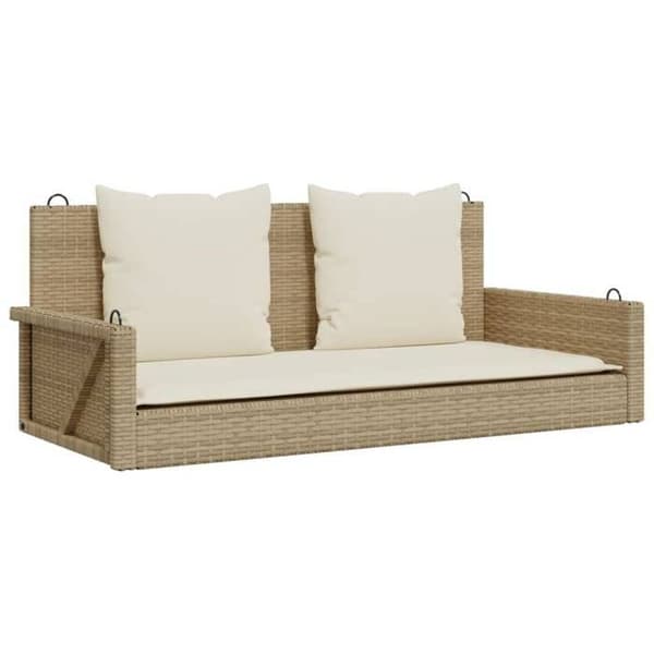 Maison Exclusive - Balanssoffa med beige kuddar 119x56x48 cm flätad resin