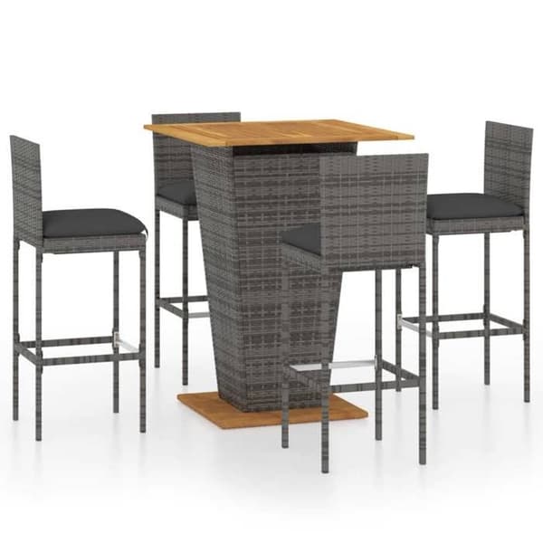 Maison Exclusive - Trädgårdsbarset 5 delar med kuddar, flätad resin, Grå Grå