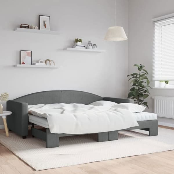 Maison Exclusive - Senge med udtræk og mørkegrå madras 90x200 cm stof