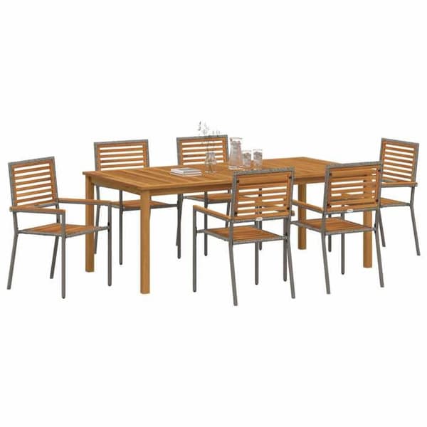 Trädgårdsmöbelset - EXKLUSIVT HUS - 7 delar - Grå - Akaciaträ - Poly rattan Grå