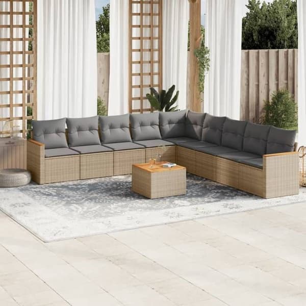 Maison Exclusive - Trädgårdsmöbler med kuddar 10 delar beige flätad resin