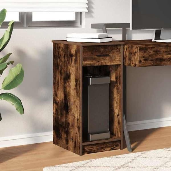 Maison Exclusive - Computerstand med skuffe i røgfarvet eg 35x45x77 cm