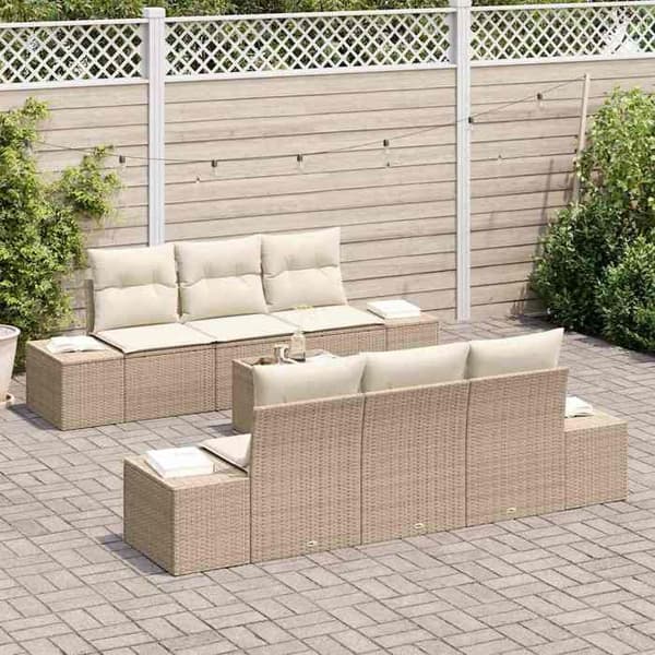 Maison Exclusive - 8 osan beige ja kerma polyrottinkinen puutarhakalustesetti