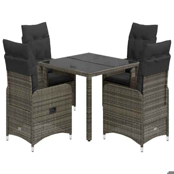 Maison Exclusive - Trädgårdsbistro-set 5 delar med gråa kuddar i polyrotting