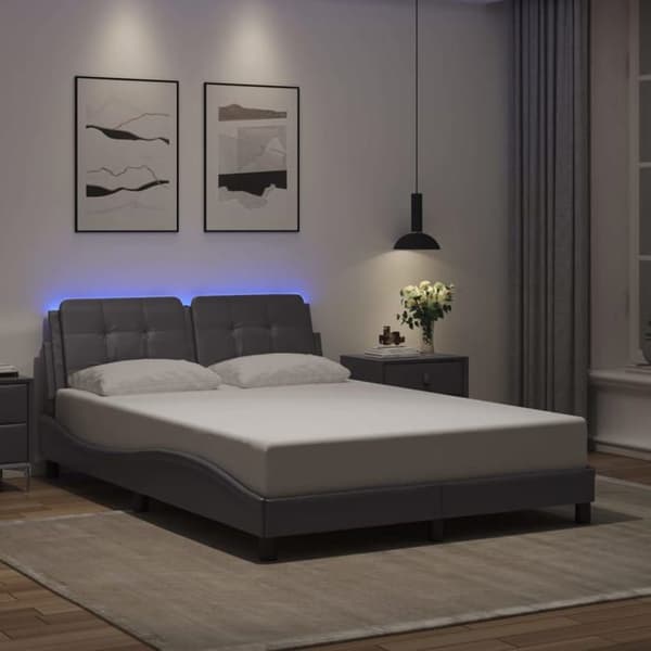 Sengestel - EKSKLUSIV HUS - Zadar - 140x190 cm - Grå kunstlæder - Indbygget LED grå