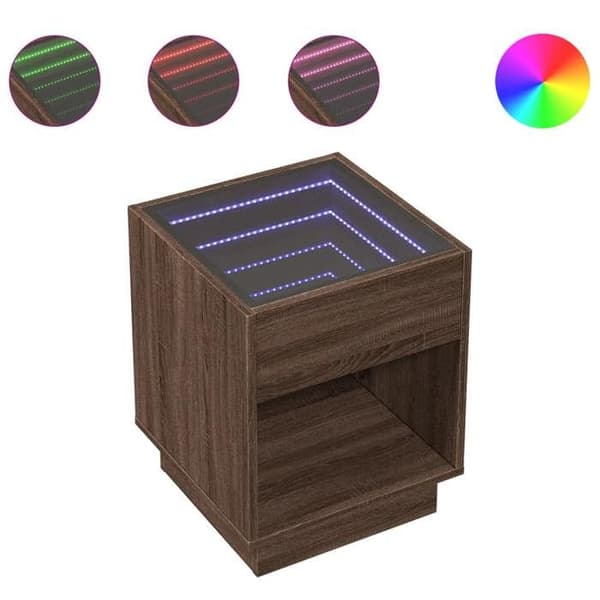 Maison Exclusive - Natbord med uendelig LED egetræ brun 40x40x50 cm brun ek