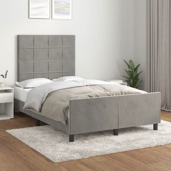 Sengestel - EKSKLUSIV HUS - 120 x 190 cm - Lys grå - Velour - Lamelseng ljusgrått