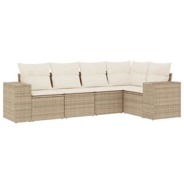 Maison Exclusive - Trädgårdsmöbler med kuddar 5 delar beige flätad resin