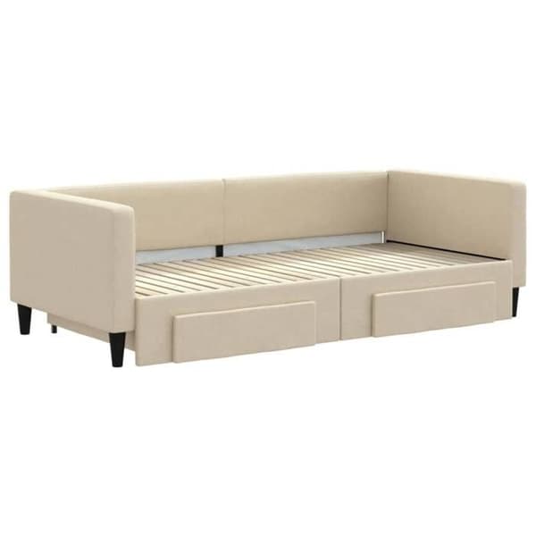 Päivävuode - EXCLUSIVE-KOTI - 90 x 200 cm - Alusvuode - 2 laatikkoa - Kermanvärinen kangas grädde