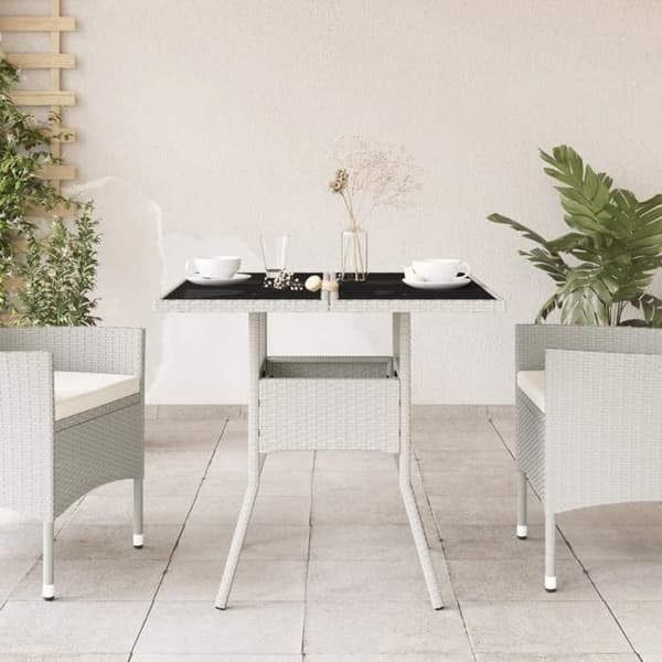 Trädgårdsbord - EXKLUSIV HEM - 80x80x75 cm - Härdat glas - Vit flätad resin - Stålram Vit