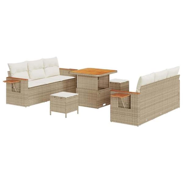 Trädgårdsmöbler - EXKLUSIVT HEM - Modulär - Beige - 9 delar - Polyrotin & akacia beige
