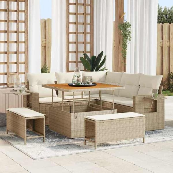 Maison Exclusive - 8 osan beige polyrottinkinen puutarhakalustesetti
