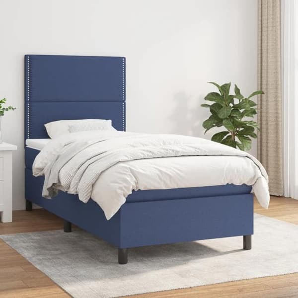 Maison Exclusive - Seng med lameller og madras Blå 100x200 cm Stof
