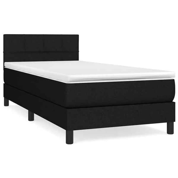 Seng med madras - Eksklusivt hus - 90x190 cm - Justerbar sengegavl - Sort - Polyesterstof