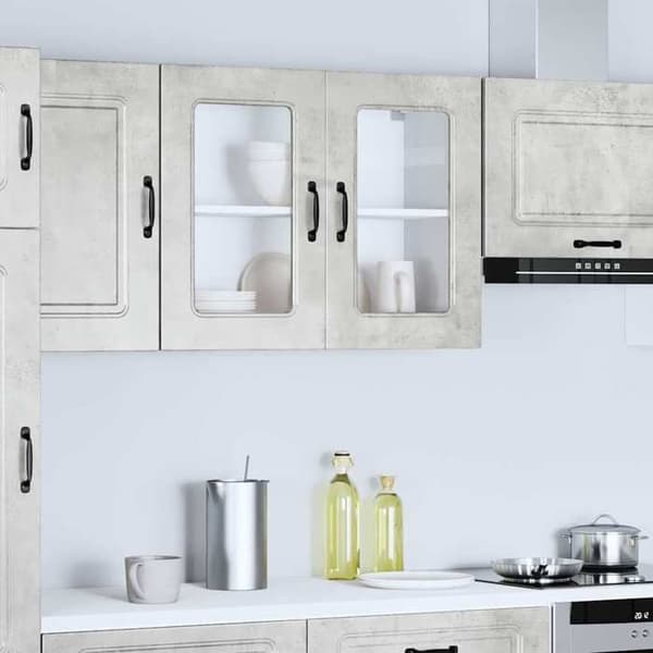Maison Exclusive - Väggmonterad köksskåp med glasdörr Kalmar betonggrå