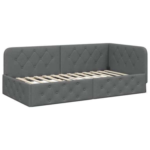 Sängram i hörn - EXKLUSIV HEM - 90 x 200 cm - Mörkgrå polyester - Vändbar armstöd - Sängsoffa Mörkgrå