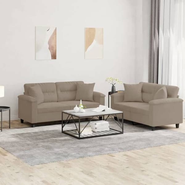 Maison Exclusive - 2-delars soffgrupp med kuddar i taupe mikrofiber