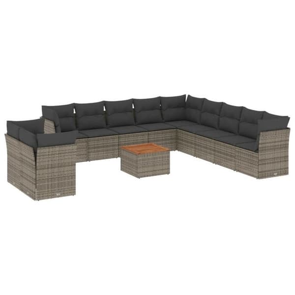 Maison Exclusive - Trädgårdsmöbler med kuddar 12 delar grå flätad resin