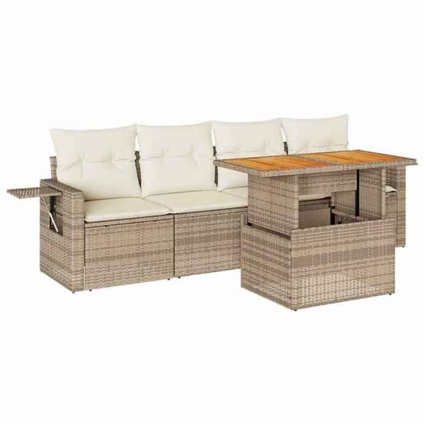 Havemøbler - MAISON EXCLUSIVE - Sæt med 5 dele - Vævet harpiksmateriale - Beige - Opbevaring under sædet beige