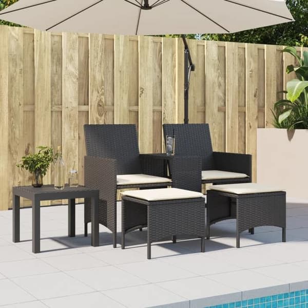Maison Exclusive - 2-sits trädgårdssoffa med bord och svarta rottingpallar