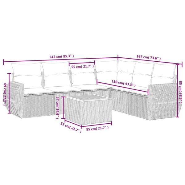 Maison Exclusive - Trädgårdsmöbler med kuddar 7 delar grå flätad resin