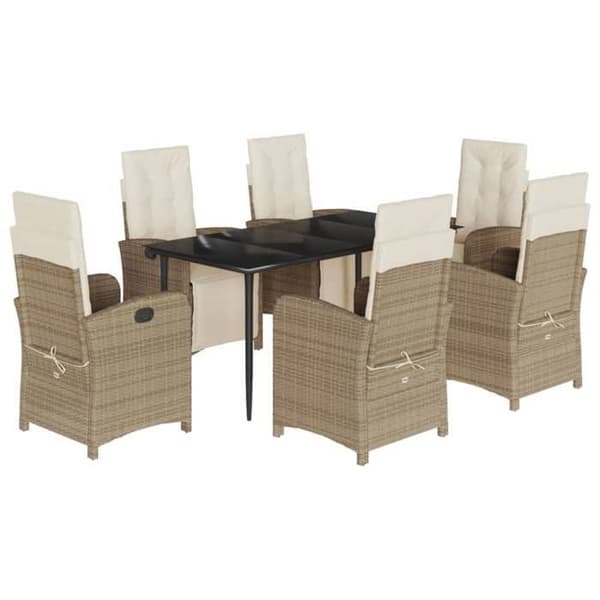 Maison Exclusive - Trädgårdsset med matbord och kuddar 7 delar beige polyrotting