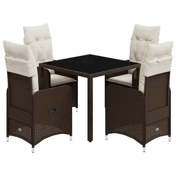 Maison Exclusive - Trädgårdsbistro-set 5 delar med bruna kuddar i polyrotting