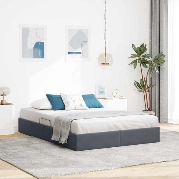 Lit ottoman - MAISON EXCLUSIVE - Ottoman seng - 140 x 190 cm - Mørkegrå velour - Hydraulisk opbevaring Mörkgrå