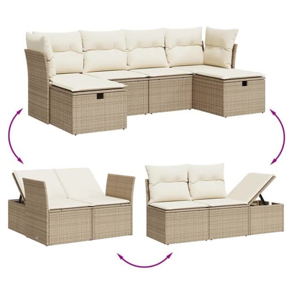Maison Exclusive - Trädgårdsmöbler med kuddar 6 delar beige flätad resin