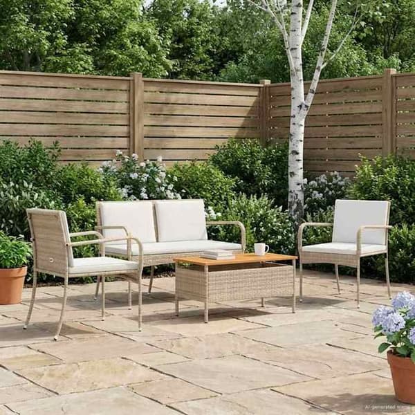 Maison Exclusive - Beige polyrottinkinen puutarhakalustesarja