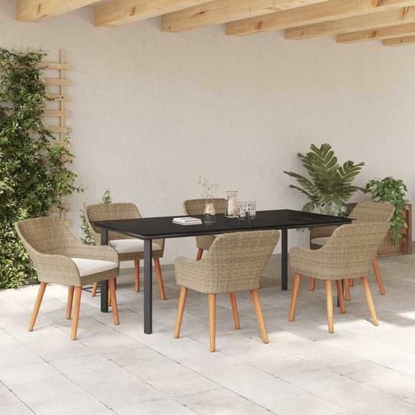 Maison Exclusive - 7 osan puutarhaterassipöytäryhmä, beige polyrottinki