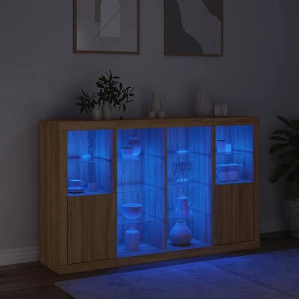 Maison Exclusive - Buffet med LED-lys 3 stk. Sonoma eg ingeniørtræ