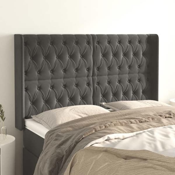 Maison Exclusive - Päätylevy korvilla Tummanharmaa 147x16x118/128 cm Sametti Mörkgrå