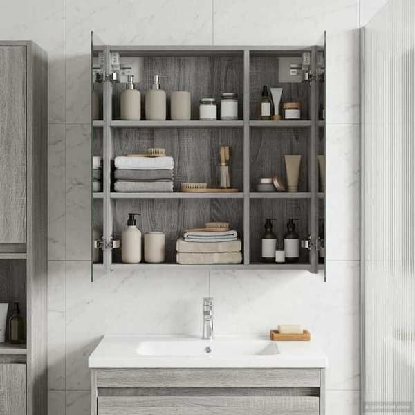 Maison Exclusive - Badeværelsesspejlskab Grå Sonoma 60 x 14,5 x 70 cm