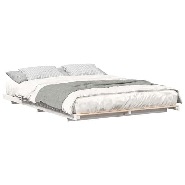 Sengestel - EKSKLUSIV HUS - Moderne platform - Hvid - 140 x 220 cm - Massiv fyrretræ Vit