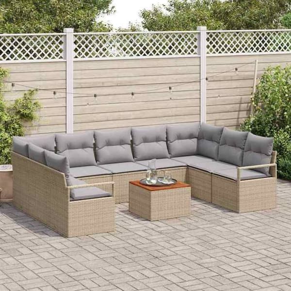 Maison Exclusive - 10 osan puutarhakalustesetti, beige polyrottinki beige