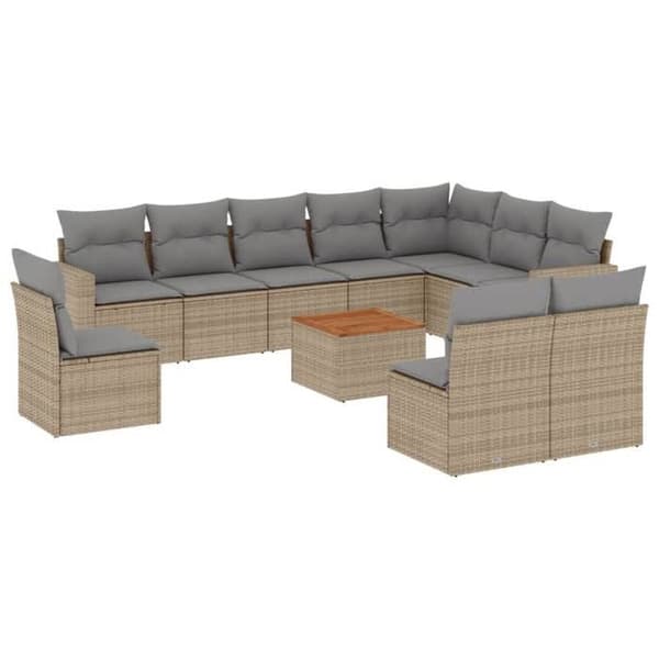 Maison Exclusive - Trädgårdsmöbler 11 delar med beige kuddar i flätad resin