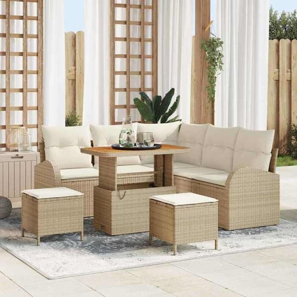 Maison Exclusive - 8 osan beige polyrottinkinen puutarhakalustesetti