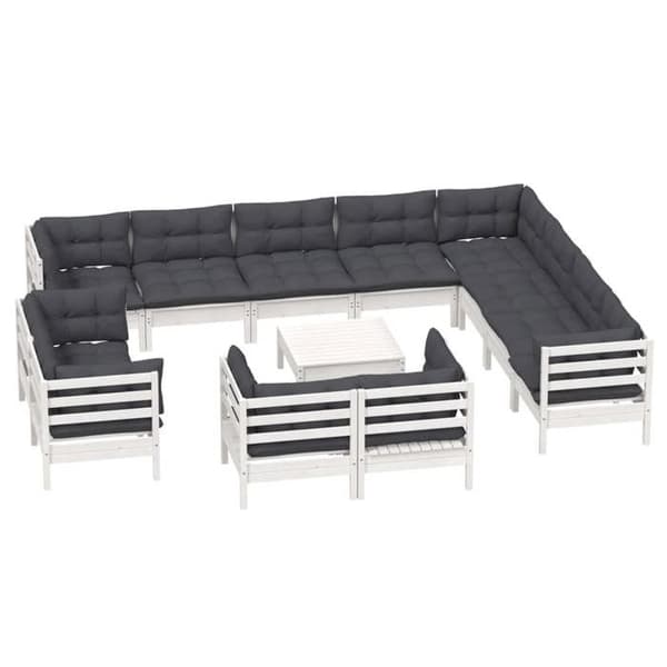 Maison Exclusive - Havegruppe 13 stk med hvide puder, solid fyrretræ Vit