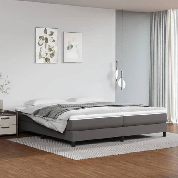 Maison Exclusive - Sengebund med lameller og madras Grå 200x200 cm Simili læder