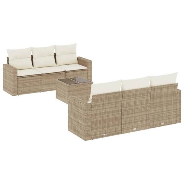 Maison Exclusive - Trädgårdsmöbler med kuddar 7 delar beige flätad resin