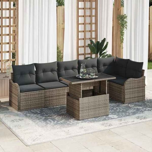 Maison Exclusive - 7 osan puutarhakalustesarja Harmaa Poly Rattan