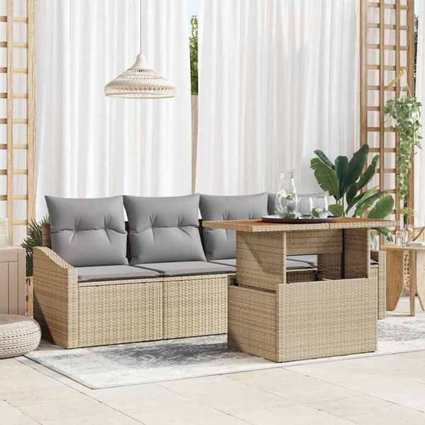 Maison Exclusive - 5 osan beige polyrottinkinen puutarhakalustesetti