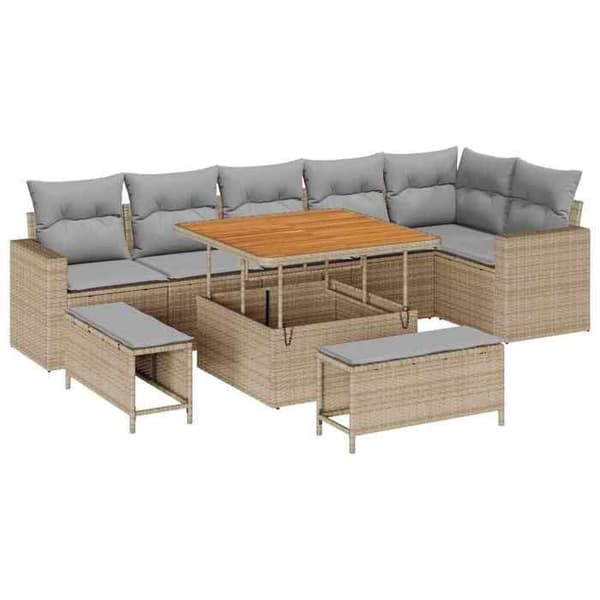 Maison Exclusive - 9 osan beige polyrottinkinen puutarhakalustesetti