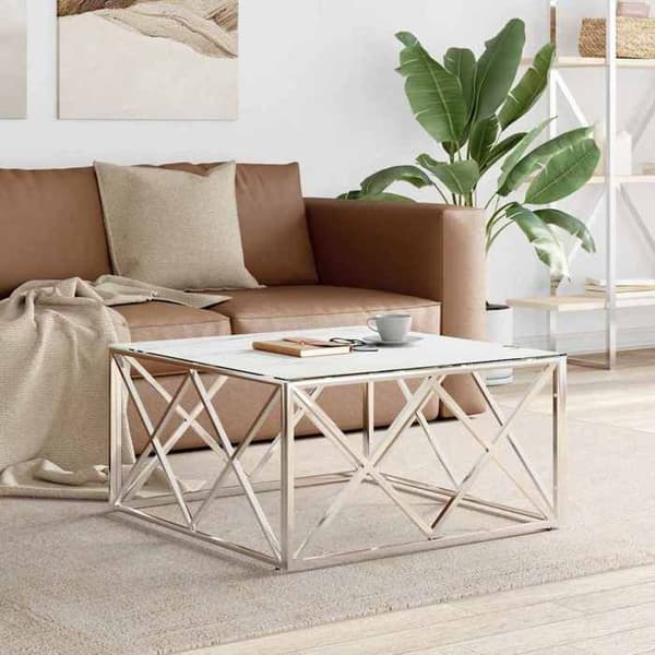 Maison Exclusive - Sølvfarvet sofabord 80x80x40 cm i rustfrit stål og glas