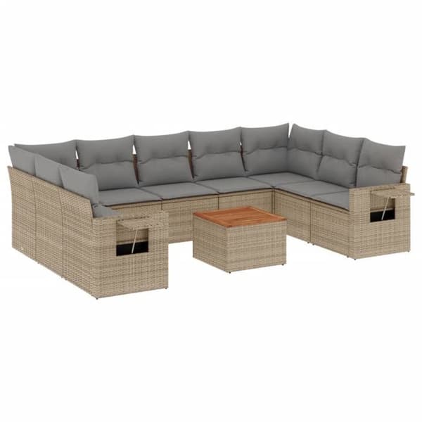 Maison Exclusive - Trädgårdsmöbler med kuddar 10 delar beige flätad resin