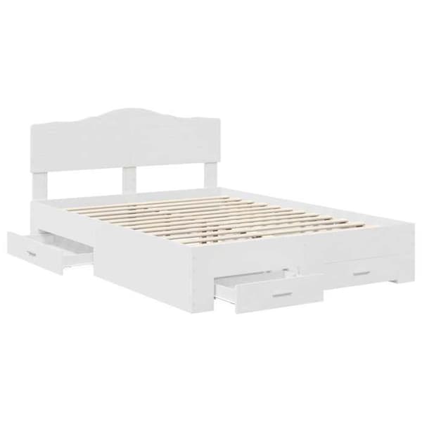 Sengestel - EKSKLUSIV HUS - 140 x 200 cm - Hvid - Ingeniørtræ - Indbyggede skuffer Vit