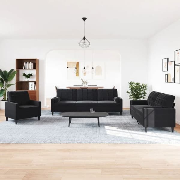Maison Exclusive - 3 kpl:n sohvasetti ja mustat samettityynyt ja -tyynyt